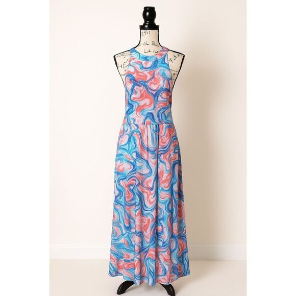 ✨ Tahari Size 14 Abstract Watercolor Maxi Dress | Halter Neck | NWT - Picture 1 of 5